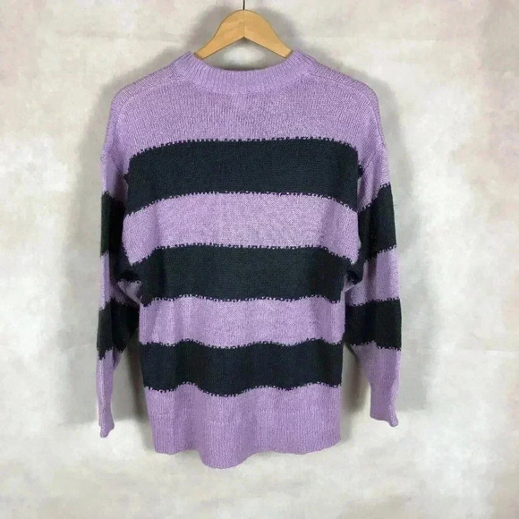 H&M Purple Striped Open Knit Crewneck Sweater NWOT XS - Picture 4 of 5